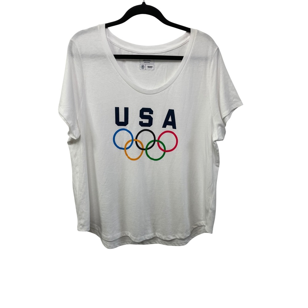 Team Apparel USA Olympics‎ Graphic T-Shirt White Scoop Neck XXL Short Sleeve
